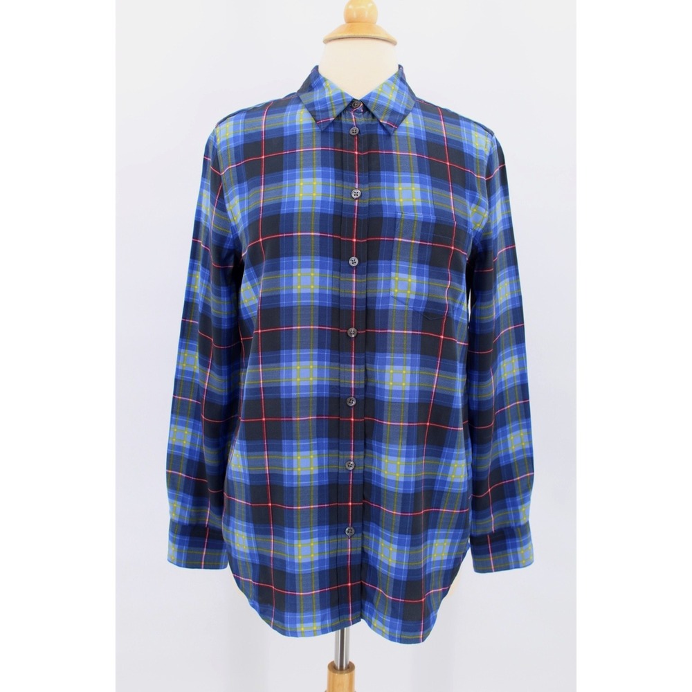 Equipment Femme Brett Blue Plaid Silk Button Down Blouse Women's Small